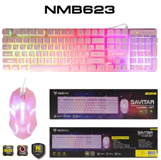 NUBWO SAVITAR NKM 623 Keyboard and Mouse Combo Set (White/Pink)