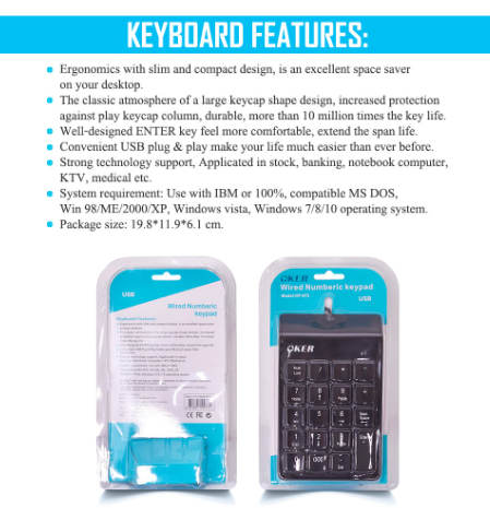 OKER KP-972 Wired Numeric Keypad USB