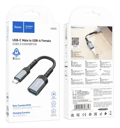 HOCO UA24 USB-C Male to USB-A Female Adapter