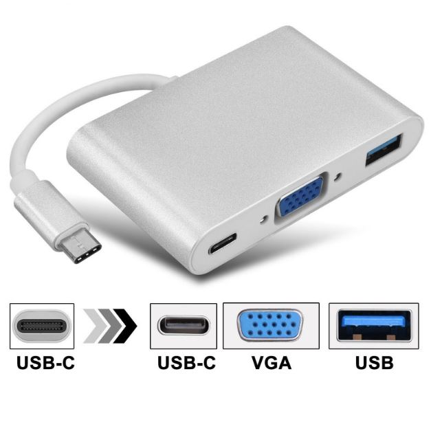 Type-C to 3in 1 ( VGA , USB, Type-C) Converter