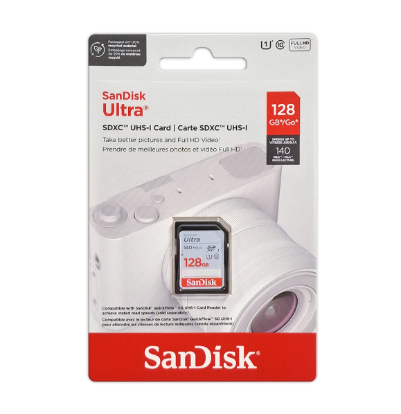 SANDISK Ultra SD Card 140MB/s SDXC UHS-1 Card 128GB (SDSQUNB-GN6IN)
