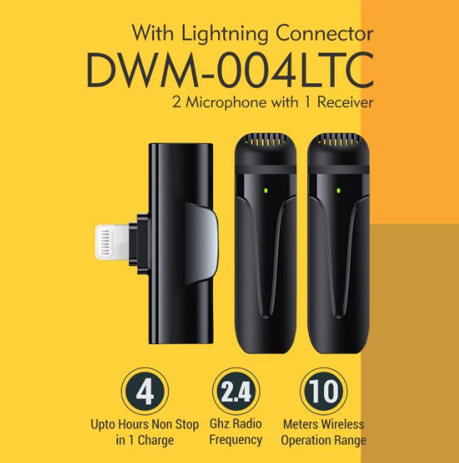 DigiTek DWM-004 Lightning Dual Wireless Microphone & Receiver 2.4GHz