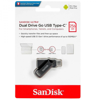SANDISK 256GB Ultra Dual USB 3.2 Type-C (USB-C & USB-A) Flash Drive